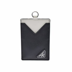 Prada Badge Holder Black White Saffiano Leather Passport Wallet